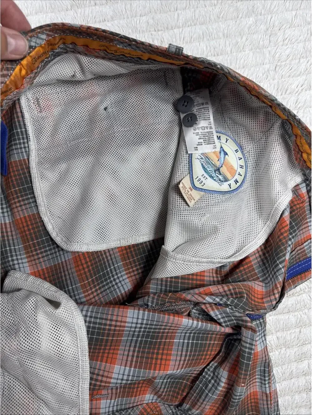 Tommy Bahama Paradise Tech Men Size 39x9” Orange Plaid Performance‎ Shorts Mesh